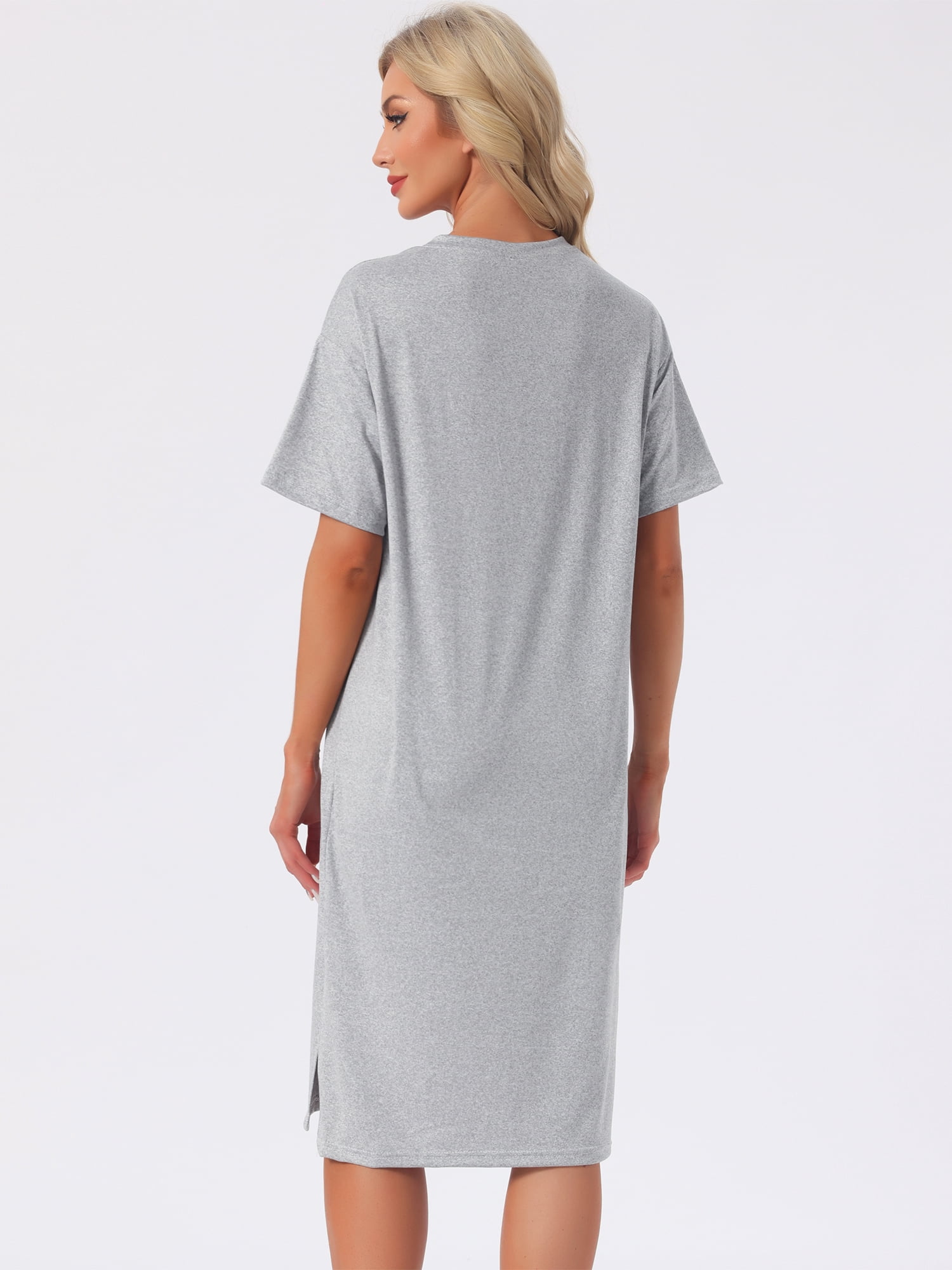 DARING DIVA Women's Rolled Cuffs Side Slit Soft Sleepwear L Grey