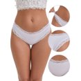 thumbnail image 3 of DARING DIVA Women's Lace Trim Cotton Ribbed Hipster Mid Waisted Panty S White, 3 of 6