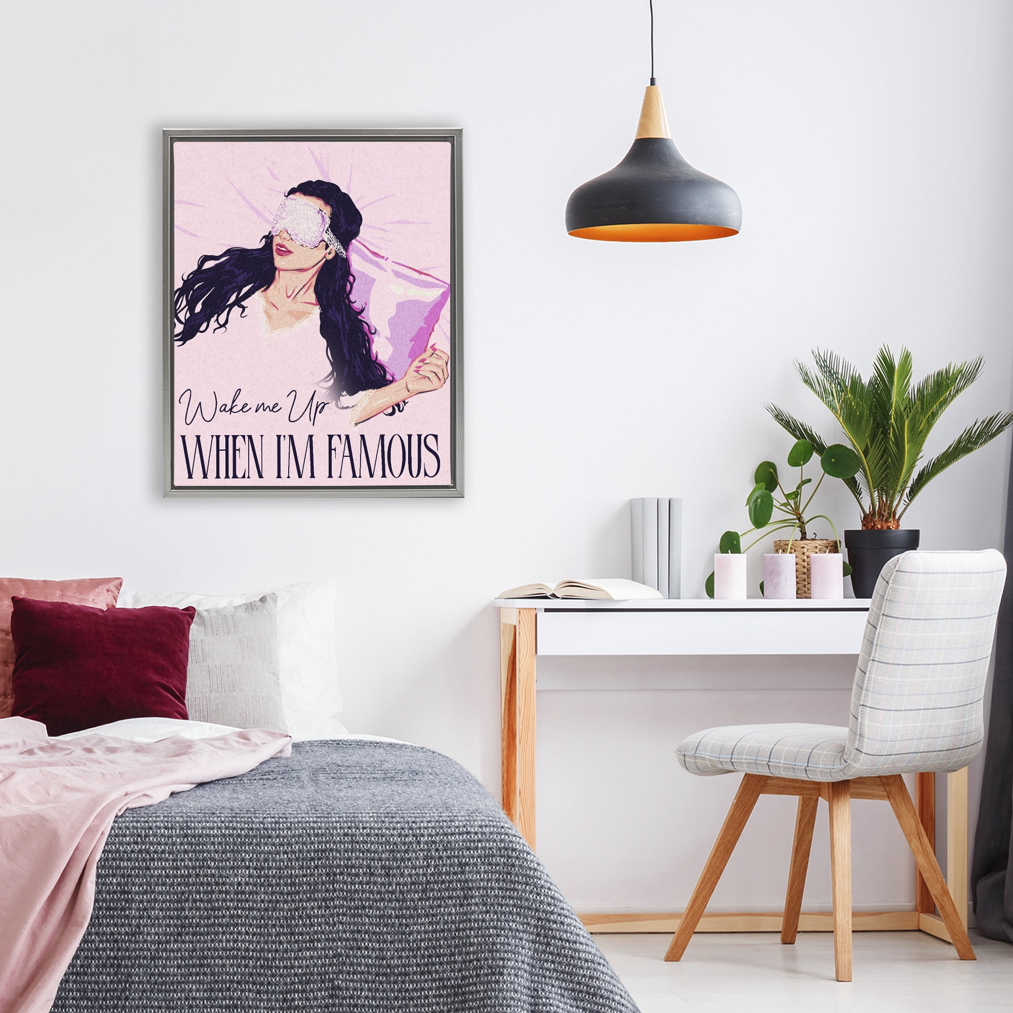 Stupell Industries Wake Me Up When Famous Gray Framed Floater Canvas Wall Art, design by Ziwei Li