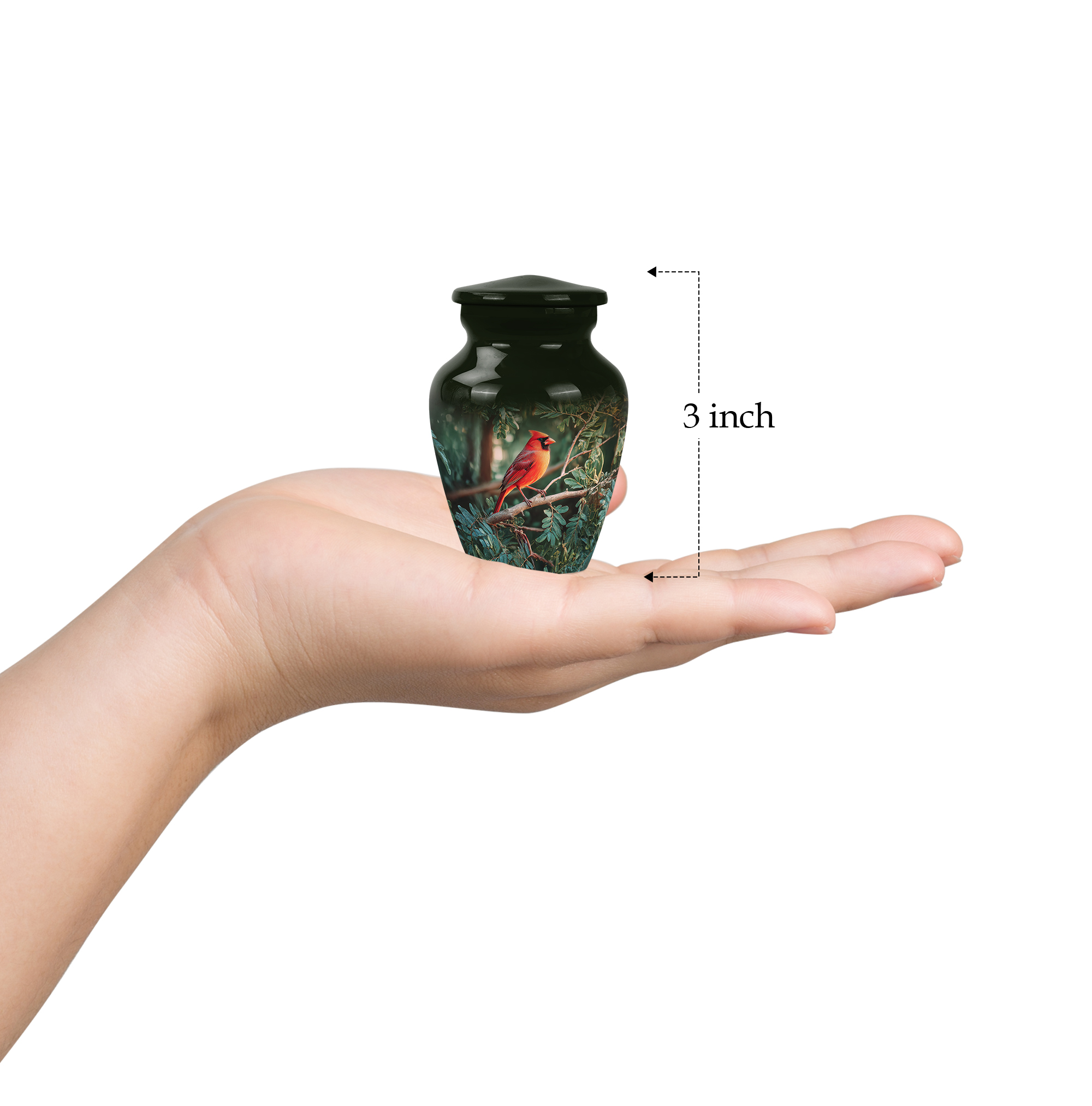 Cardinal Bird Cremation Urn For Mom And Dad - Tree Memorial Urn For Adult - Sunset Funeral Urns For Adult Male - Keepsake Urns For Ashes Set Of 4 And 1 Large (10&3) Inch Combo