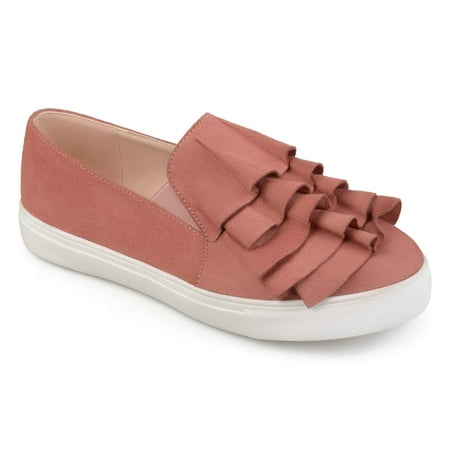 - Women's Faux Suede Slip-on Ruffle Sneakers