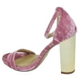 thumbnail image 3 of Delicious Women Thick Block Chunky High Heels Ankle Strap Open Peep Toe SHINY-S Velvet Pink Mauve / Gold Heel 5.5, 3 of 3