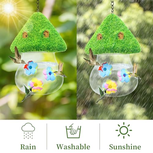 Hummingbird Feeder Cute Mushroom Hummingbird Feeders for Outdoors Hanging,Hummingbird Heeders for Outdoors Hanging Ant and Bee Proof,3 Petals Decorated with Water Spout Bird Water