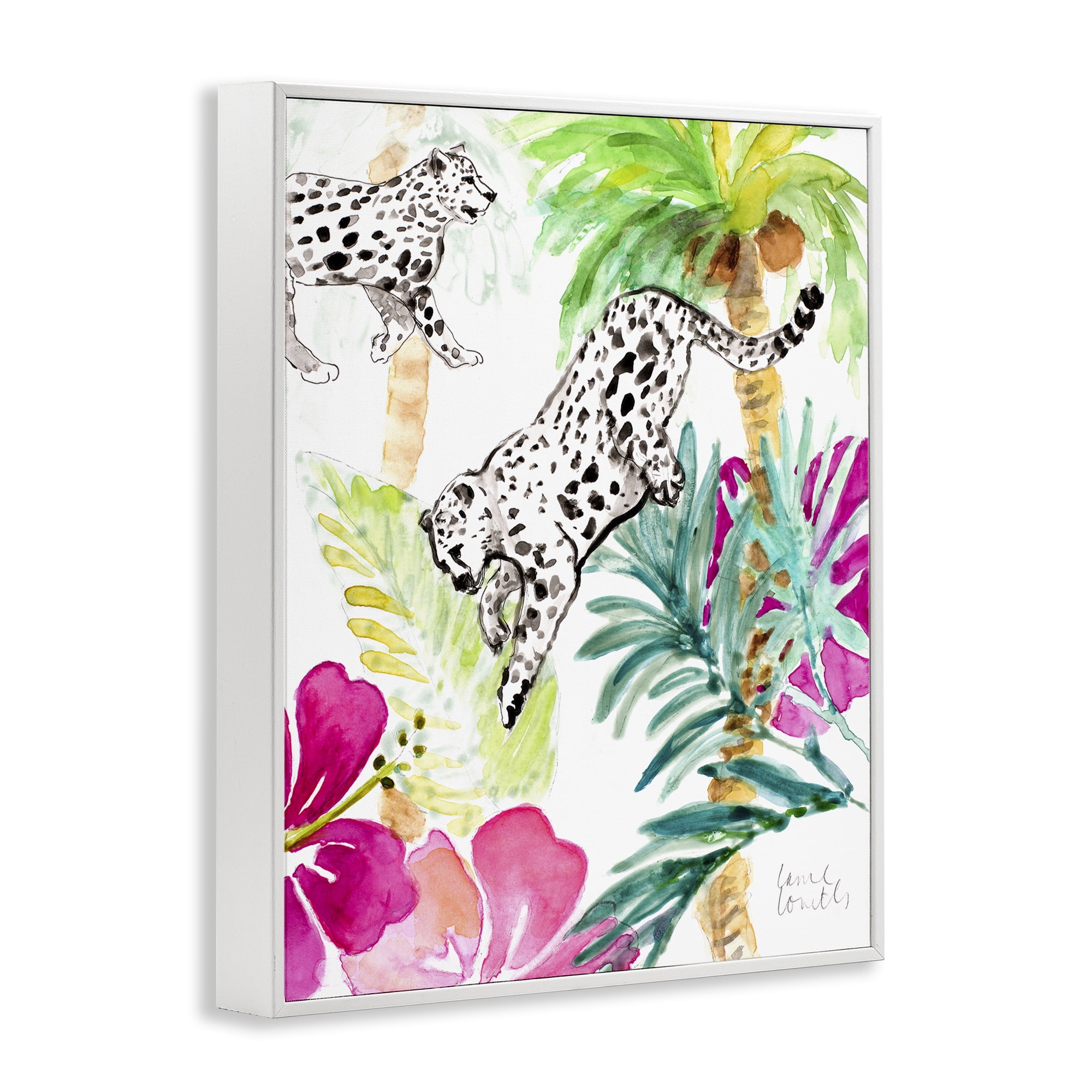 Stupell Industries Tropical Island Cheetahs White Framed Giclee Art, design by Lanie Loreth