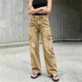 thumbnail image 7 of LEAVINGSUO Straight Leg Cargo Jeans Trousers for Women Fashion High Waisted Pockets Solid Color Button Zipper Casual Denim Pants Khaki XL, 7 of 7