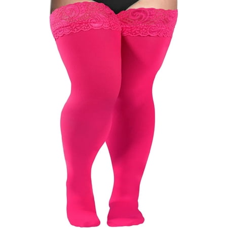 XXTS Plus Size Thigh High Stockings Womens  55D Semi Sheer Silicone Lace Top Stay Up Lingerie Thigh Highs Pantyhose.