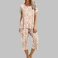 thumbnail image 2 of Jamicy Womens Summer Wear Gift for Women Women's Casual Floral Print Short Sleeved Round Neck Capri Pajamas Set Lounge Sets Sleepwear, 2 of 7