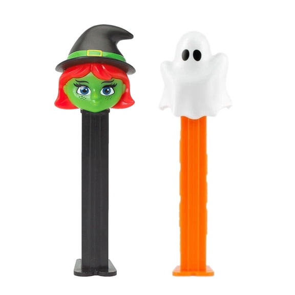 PEZ Halloween Candy Dispensers Set - Witch And Ghost PEZ Dispensers With Candy Refills | Halloween Party Favor, Grab Bags