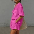 thumbnail image 6 of Yteetum Linen Shorts Sets Women 2 Piece Summer Tie Front Short Sleeve Tops and Shorts Lounge Set Casual Solid Loose Lightweight Breathable Beach Vacation Cotton Linen Outfits Set, 6 of 9