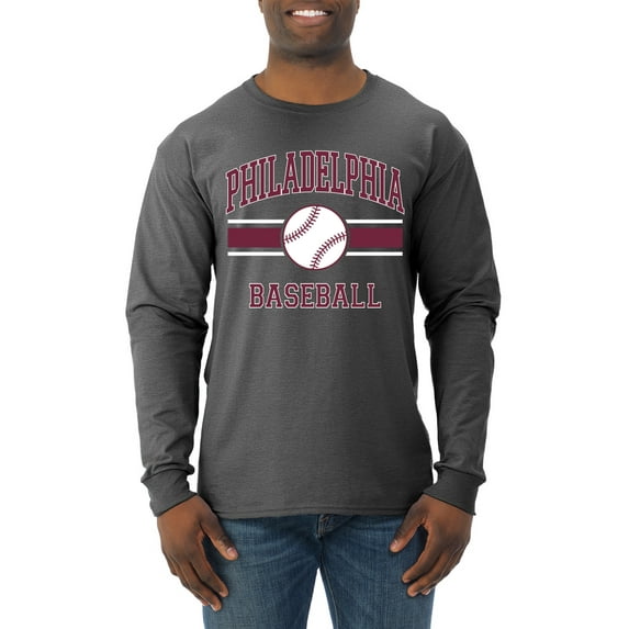 Wild Bobby City of Philadelphia Baseball Fantasy Fan Sports Men's Long Sleeve T-Shirt, Heather Black, 3X-Large