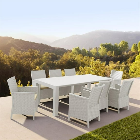 Compamia California 9 Piece Extendable Patio Dining Set in White