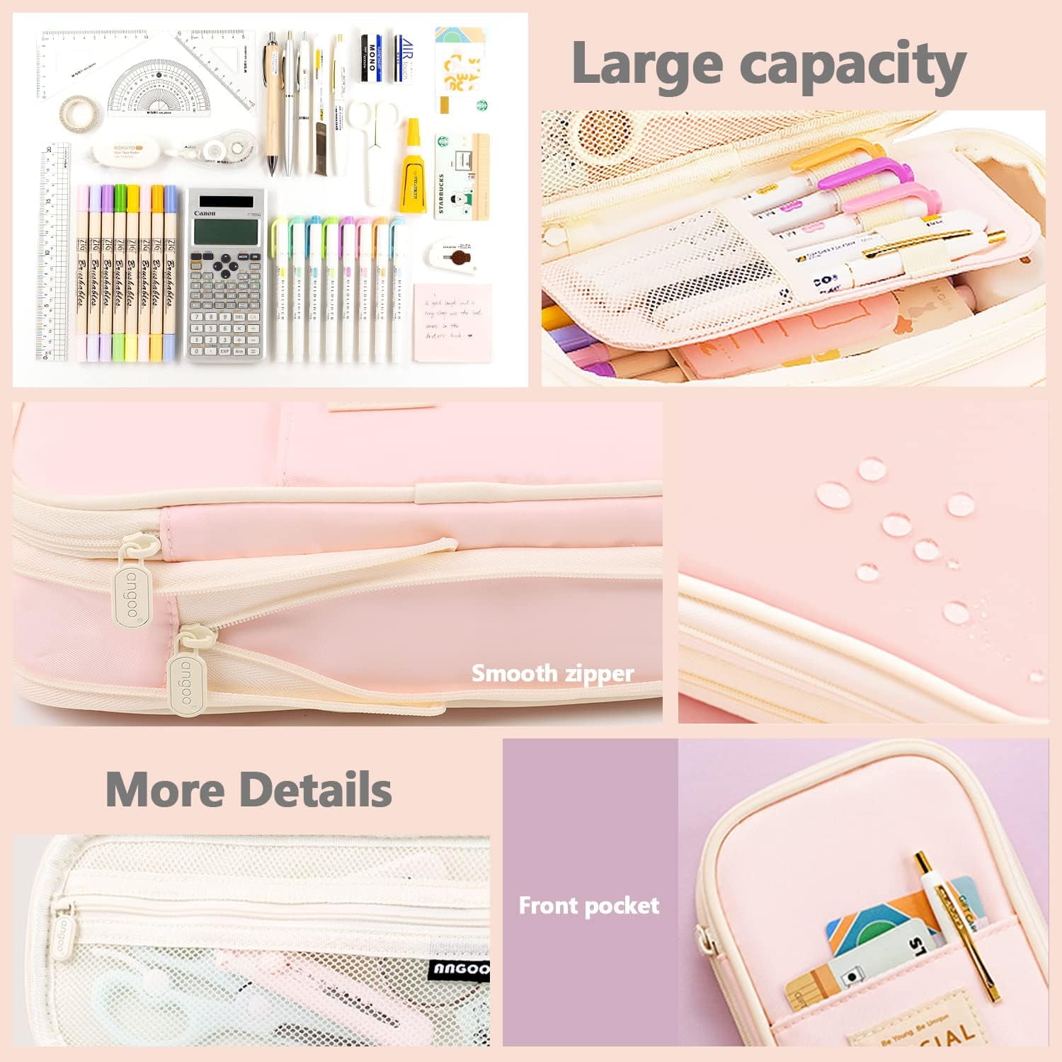 QCQHDU Canvas Big Capacity Pencil Case, Pink - Walmart.com