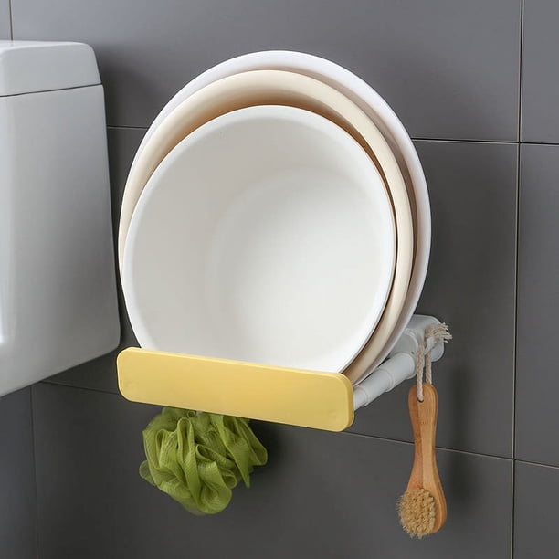 Estante para lavabo oculto retráctil sin perforaciones, estante de almacenamiento para inodoro, estante de almacenamiento para baño, color amarillo