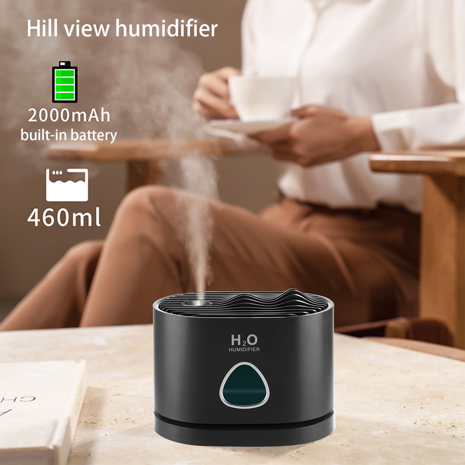 Oggfader Humidifiers for Home Cool Mist Humidifiers For Babies 460ML Quiet And Small Humidifier For Bedroom Nightstand View Space Saving Auto Shut Off With LED Night Light Black