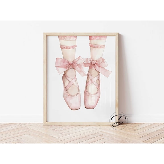 Ballerina Wall Art, Ballet Shoes Print, Watercolour Preppy Wall Art, Coquette Wall Decor, Girls Bedroom Decor, Bow Wall Art, Ballet Room Art Home Decor #970, Unframed Poster Size 8x12