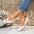 thumbnail image 6 of HomeDM Womens Mary Jane Flats Shoes Buckle Strap Closed Pointy Toe Slip On Wedding Party Work Dress Shoes, Beige Size 6.5, 6 of 9