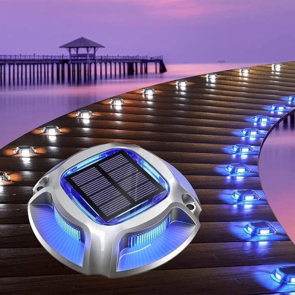 Aship 12 Pack Solar Deck Lights Outdoor, Blue White Deck Lights, IP68 Waterproof Solar Dock Lights Warning Step Lights, Aluminum Solar Lights Outdoor for Path Walkway Stair