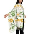 thumbnail image 3 of Women's Fashion Tassel Scarf, Blooming Daisies Pattern Long Shawl, Lightweight and Warm, 3 of 9