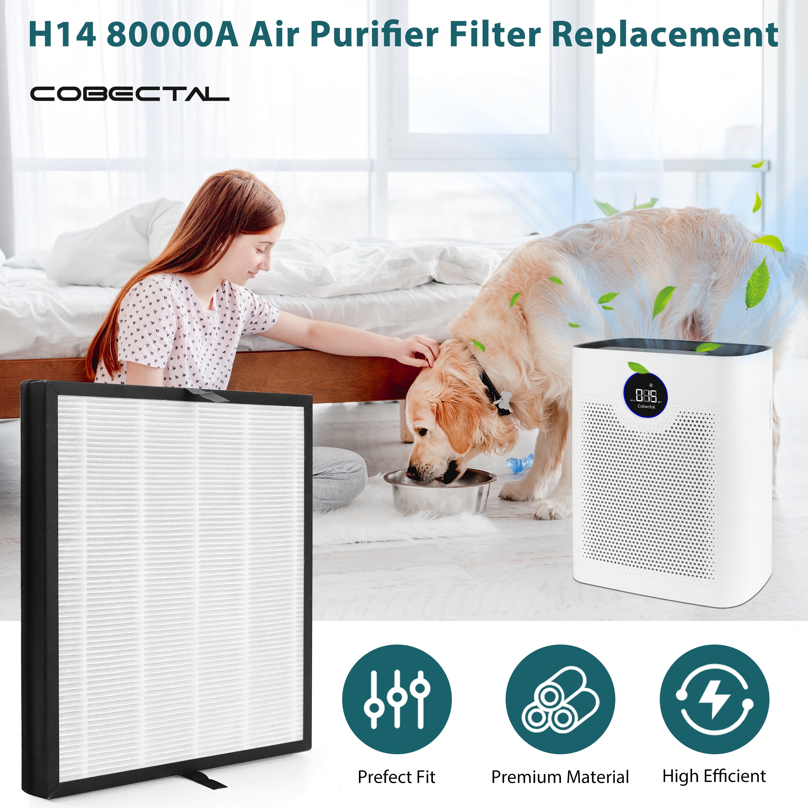 Cobectal Air Purifier Filter H14 True HEPA Replacement Filter ZQA-8000A for Home Air Purifier