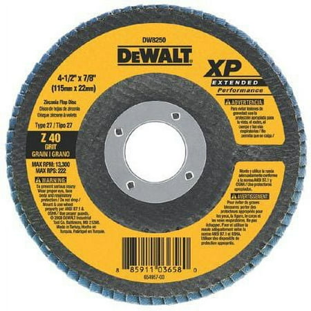 UPC: 0885911036627 | DeWalt T27 XP Ext Perf Flap Disc  4-1/2   40 Grit  5/8 -11 A  10/BX (115-DW8254)