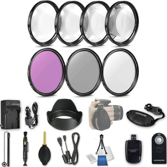 58mm 21 Pc Accessory Kit for Canon EOS T6i, T7i, 77D, T6s, 750D, 800D, 760D DSLRs with UV CPL FLD Filters, 4 Piece Macro Close-Up Set, and More
