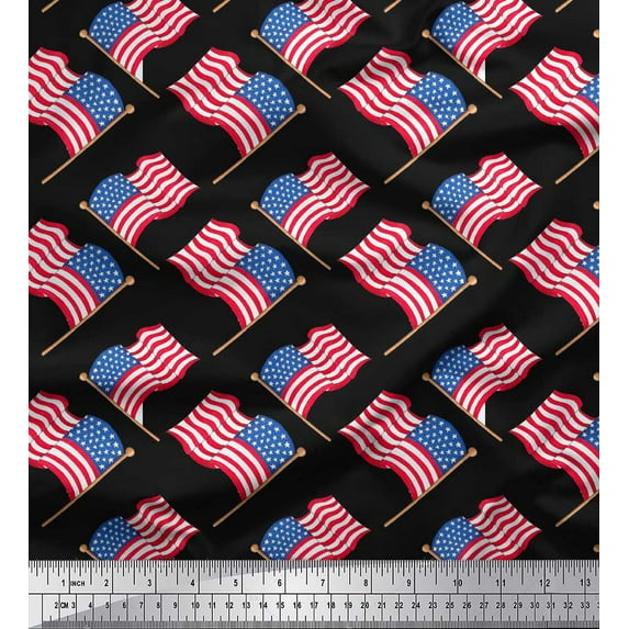 Soimoi Black Cotton Voile Fabric USA Country Flag Print Fabric by the Yard 56 Inch Wide