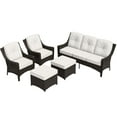 thumbnail image 4 of COOS BAY Stone Harbor 5-Piece Brown Wicker Patio Furniture Set Outdoor Conversation Set with Beige Olefin Cushions, Dining Chairs, 3-Seat Sofa, Ottomans, 4 of 9