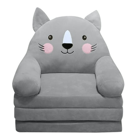

naioewe Cartoon Foldable Kids Sofa Plush Children Couch Backrest Armchair Bed with Pocket Upholstered 2 in 1 Flip Open Couch Seat Grey