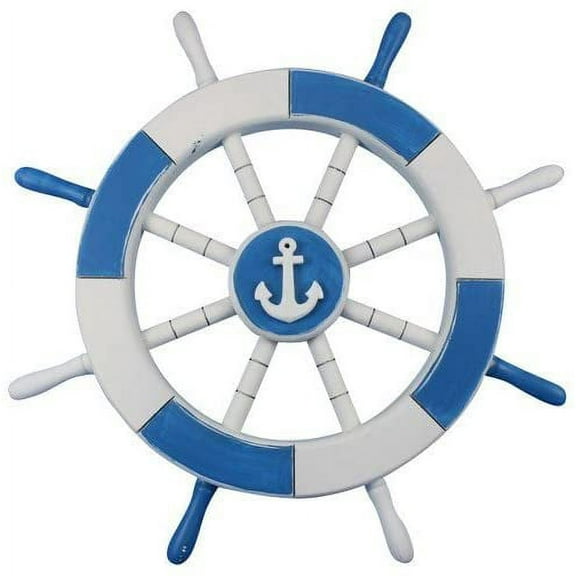 Nagina International Decorative Ship Wheel With Anchor, Light Blue and White - Pirate Nursery Ocean Beach Home Decor Gift (36 Inches)
