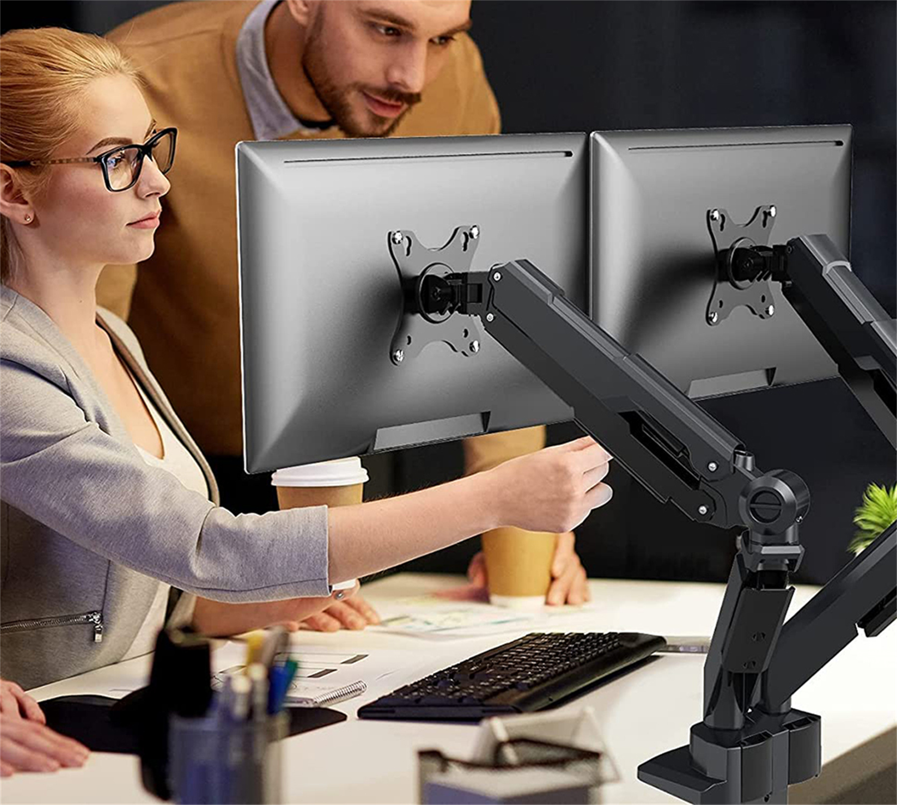 Dual Monitor Arm Mount, Adjustable Aluminum Dual Monitor Stand