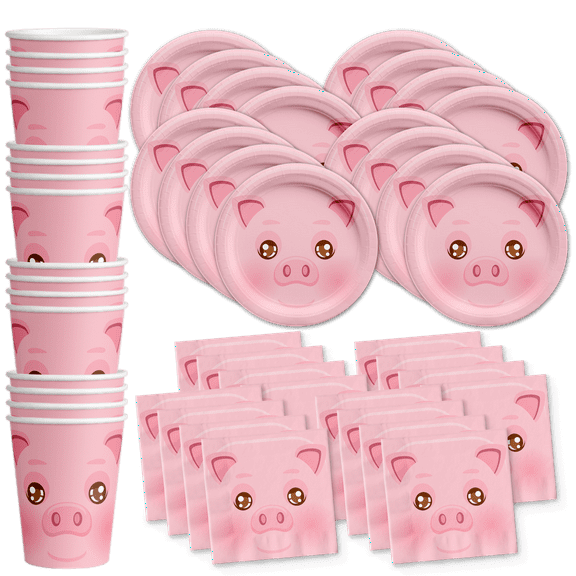 Pig Birthday Party Supplies Set Plates Napkins Cups Tableware Kit for 16
