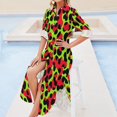 thumbnail image 4 of Red And Lime Green Leopard Shirt Dress Long Sleeve Street Fashion V Neck Oversized Casual Dress Women Evening Dress, 4 of 7