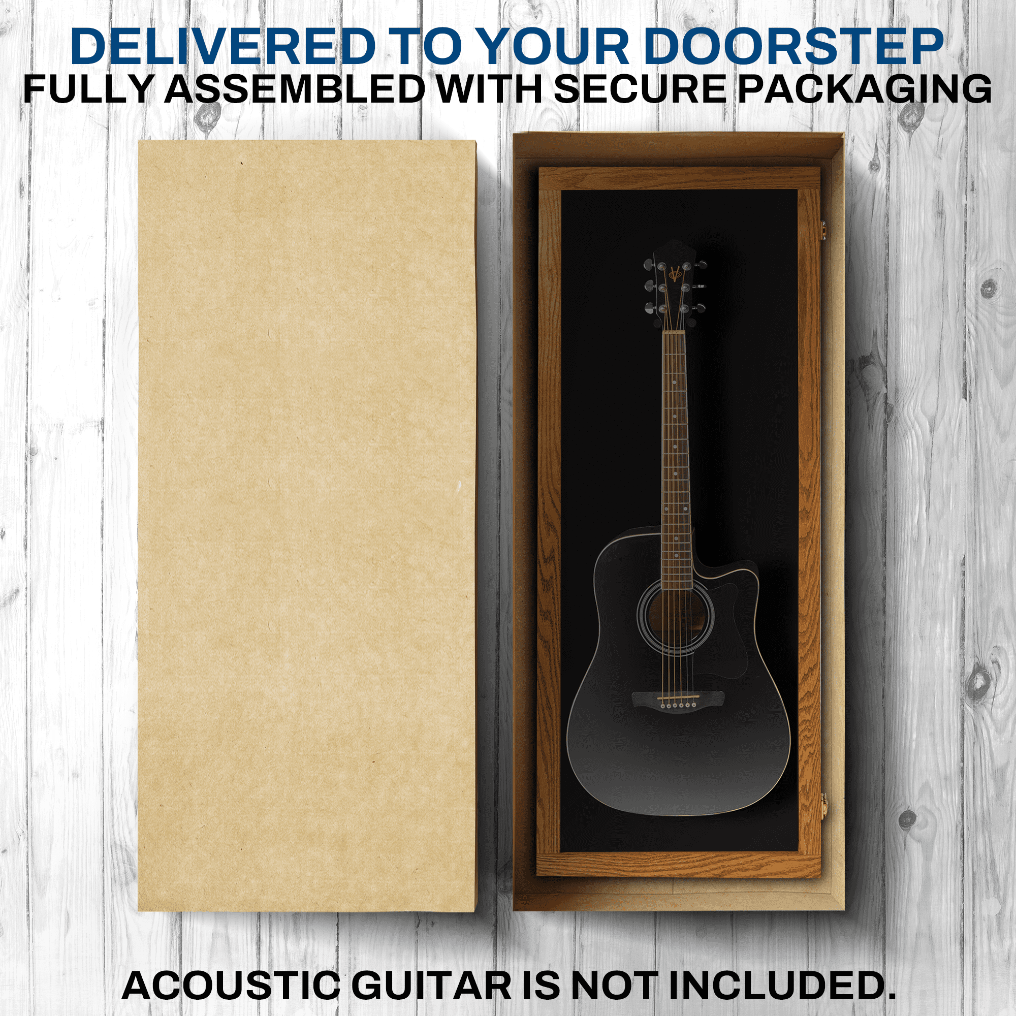 PENNZONI Acoustic Guitar Display Case, Clear Acrylic & Hardwood Cabinet, Natural Oak, No Felt