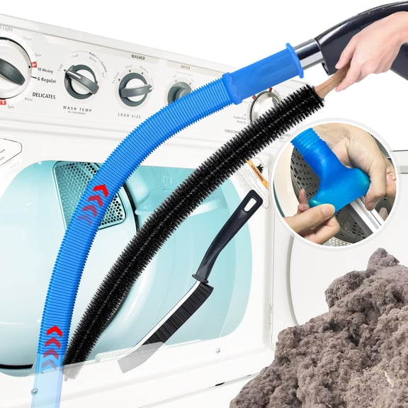 DRYVENCK 3 Pieces Dryer Vent Cleaner Kit Compatible with Most Vacuum Cleaner, Dryer Lint Brush and Vacuum Hose Attachment with Universal Connector, Quickly Lint Remover (BLUE)