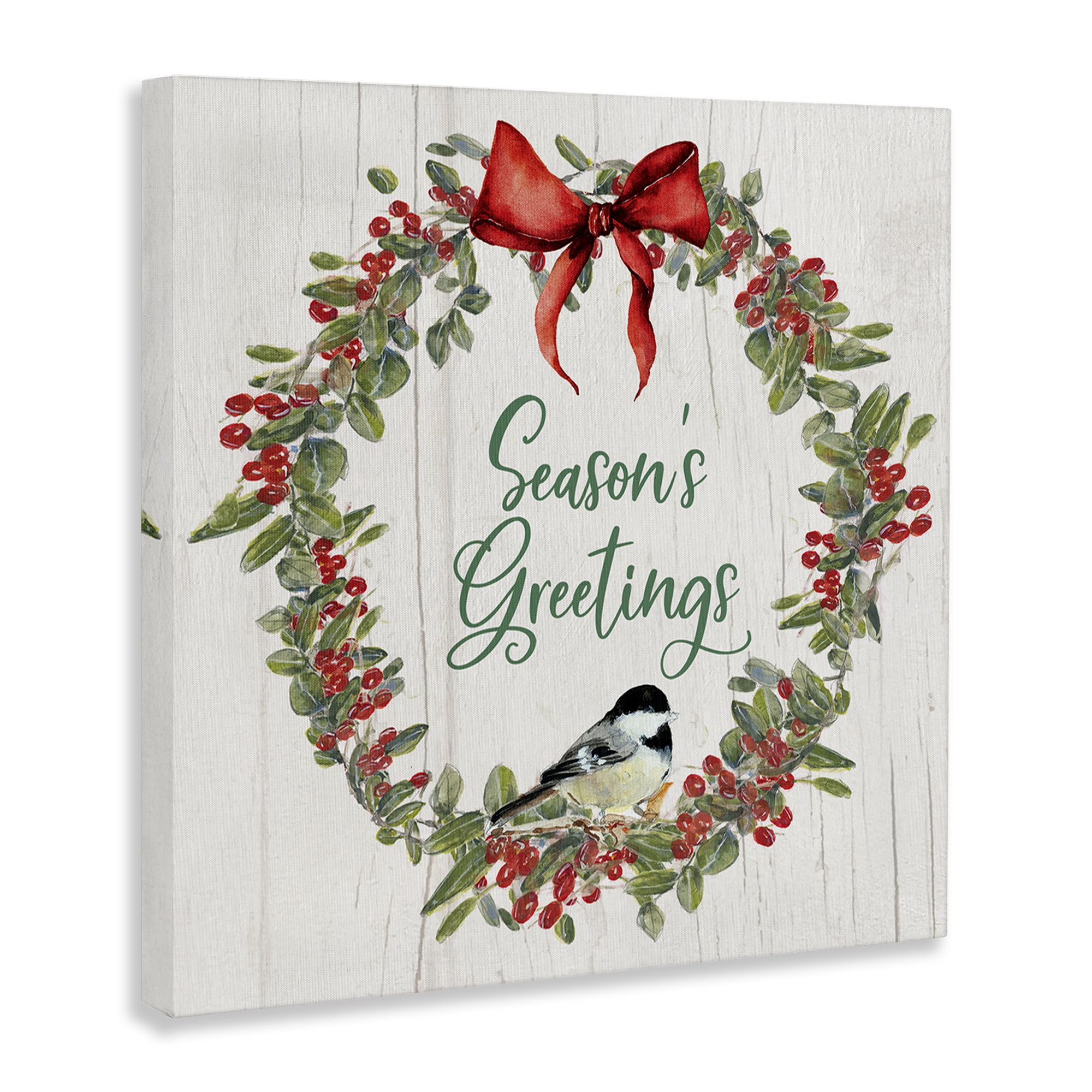 Stupell Industries Season's Greetings Wreath Holiday Painting Gallery Wrapped Canvas Art Prints Wall Art, 36 x 36