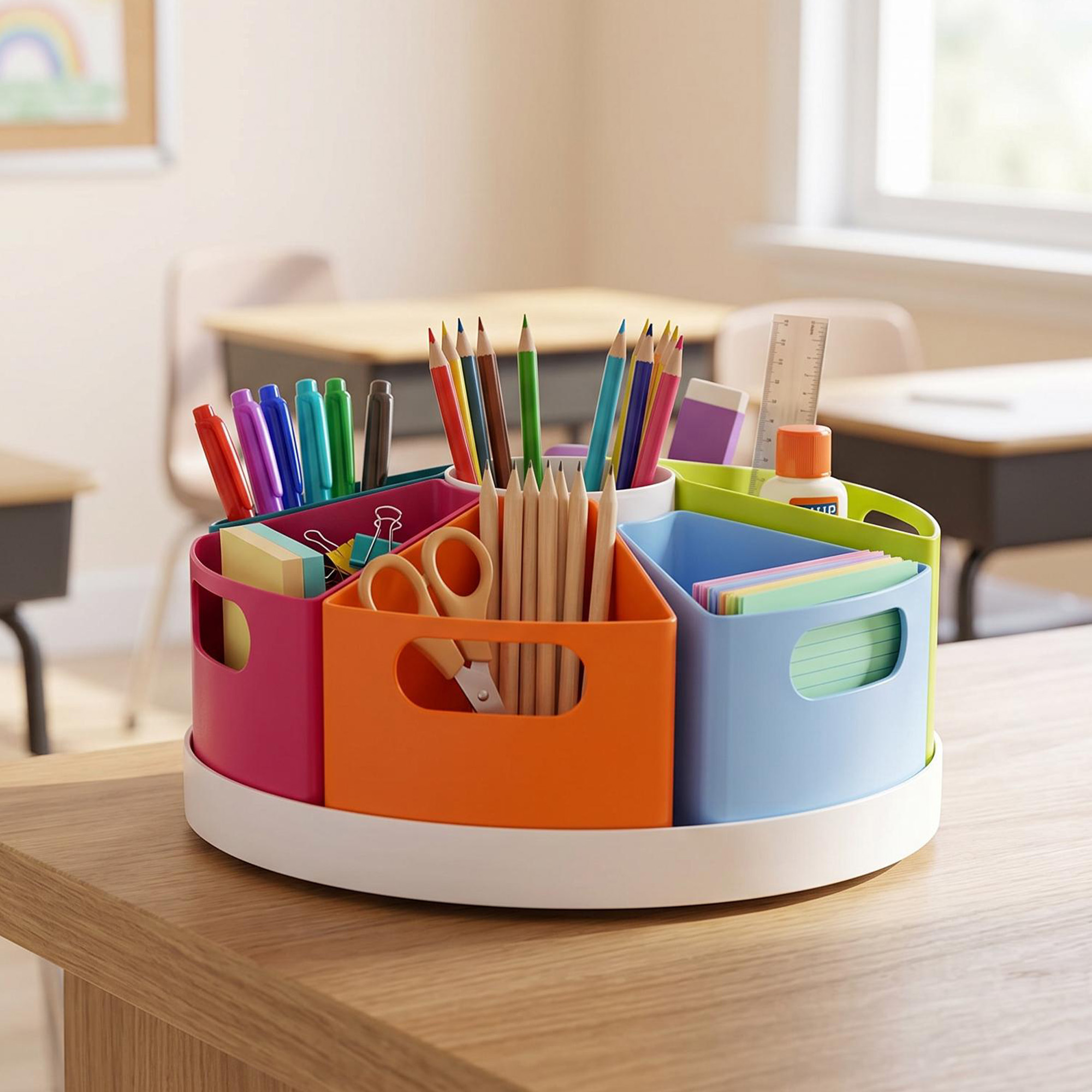 Organizador giratorio de 5 compartimentos Pen+Gear para maestro, multicolor con compartimentos removibles 2
