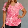 thumbnail image 2 of Women Shirts Women's Tie Dye V Neck Short Sleeve T Shirt Women's Plus Size Sports Top Loose Fit for Casual Active Pink XXXXXL, 2 of 4