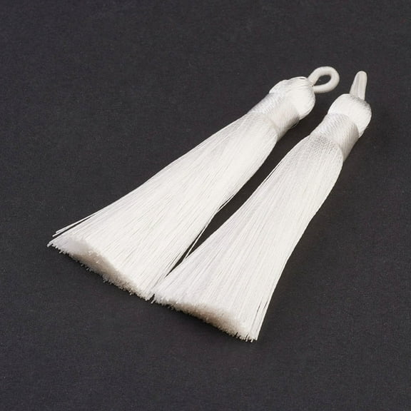 Nylon Tassels Big Pendant Decorations White 83~92x9~10mm Hole: 1.5~4mm