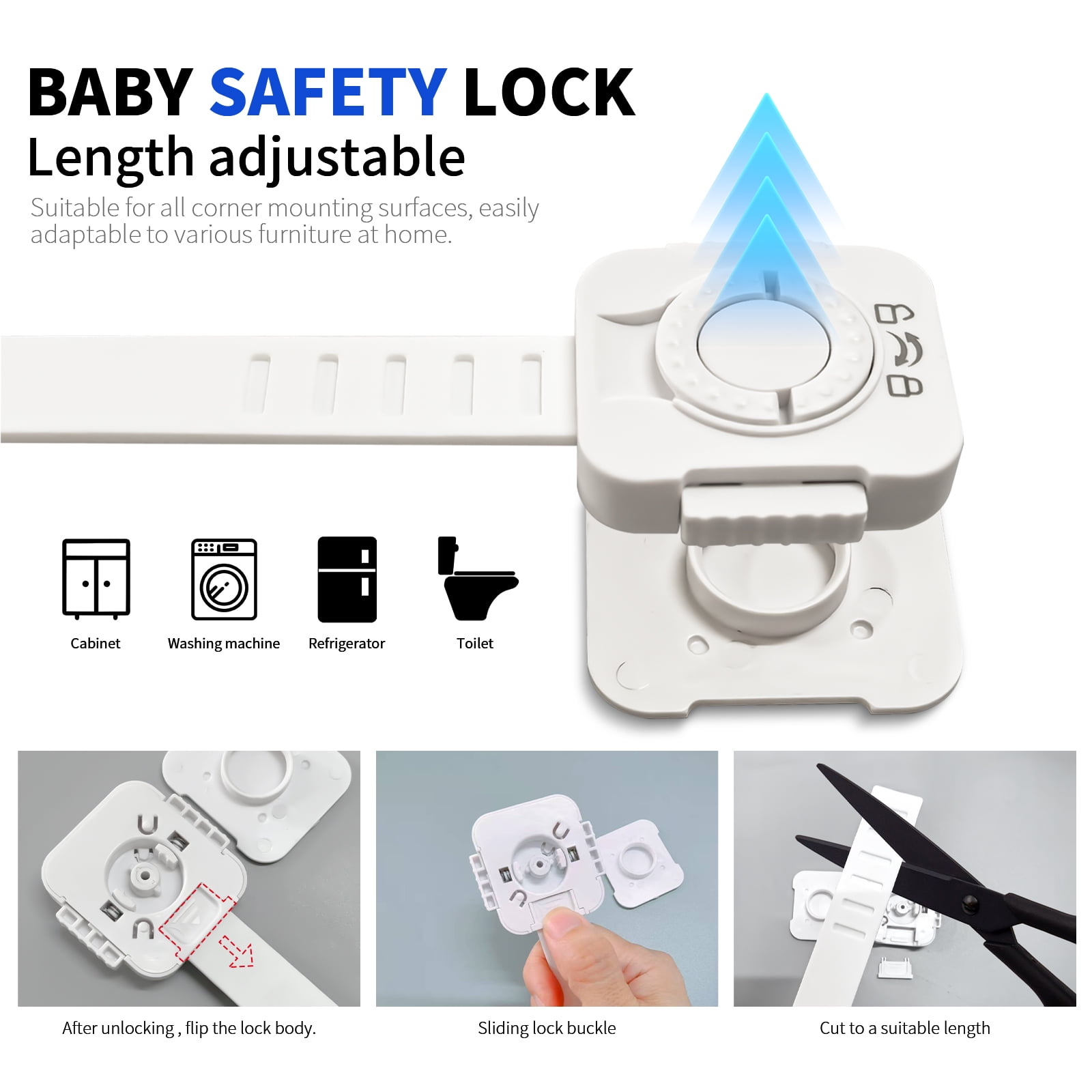 Baby Safety Cabinet Locks Adjustable Strap Latches Child Proof Locks for Fridge Drawers Cupboards Secure Home Childproofing