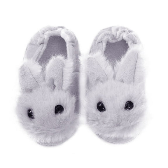 TABLZONE Kids Bedroom Slippers for Girls, Winter Warm Grey Plush Short Slippers, Soft Cozy Indoor Footwear Pair
