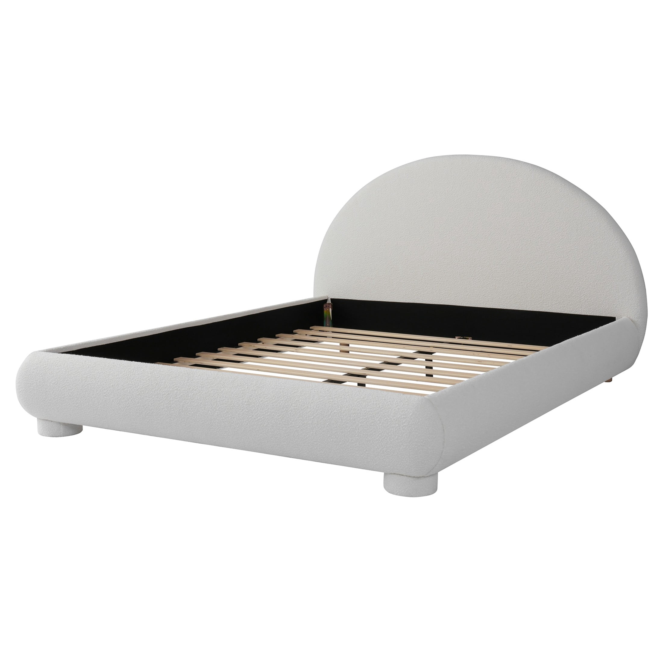 Christopher Knight Home Modern Boucle Upholstered Platform Bed with Arched Headboard, Queen Size, White
