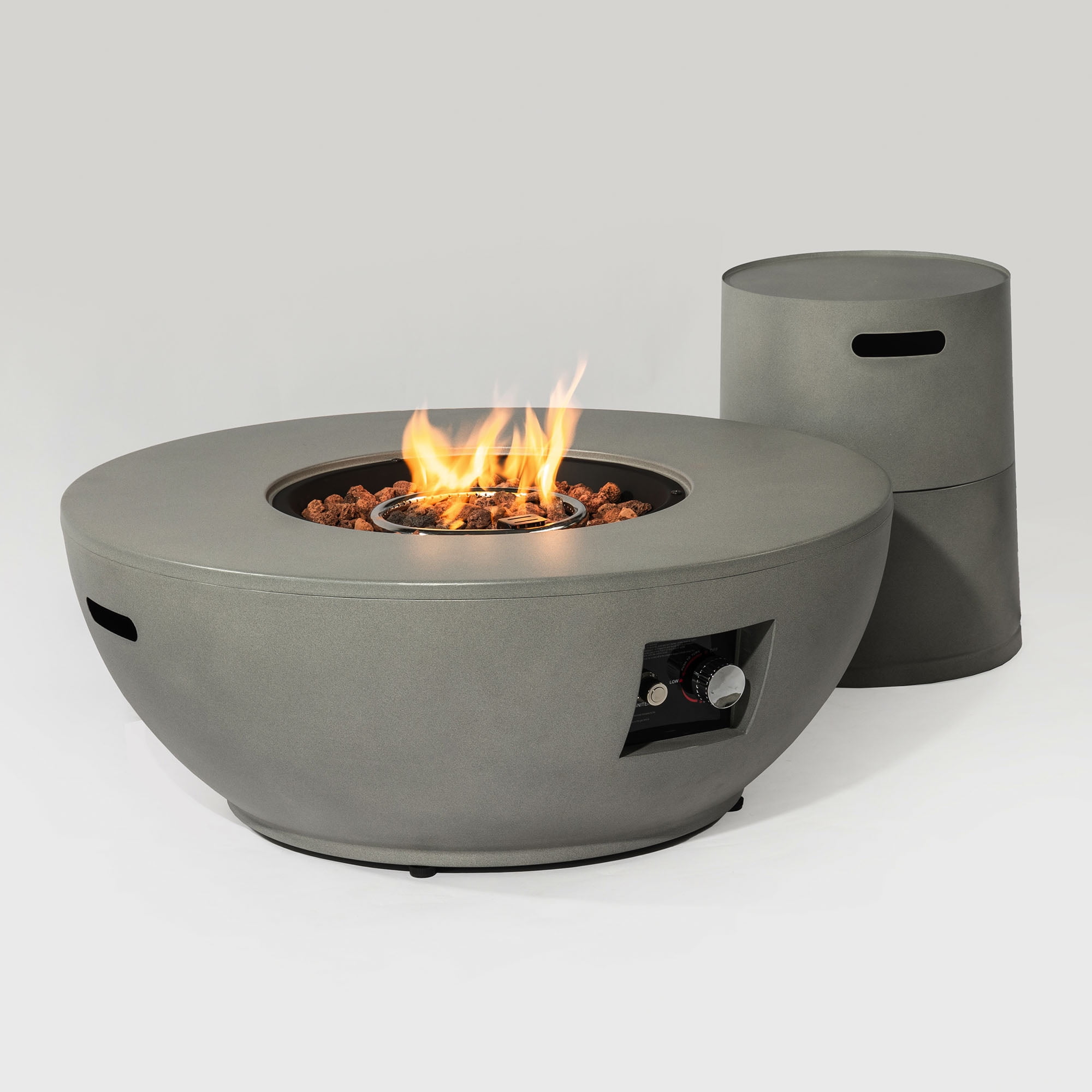 36" Round Steel Fire Table, 50000 BTU Propane Gas Fire Pit with Lava Rocks and Cover, Grey