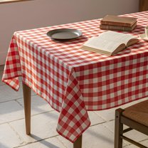 Red White Buffalo Plaid Waterproof Tablecloth for Christmas, Outdoor Picnic Table Cover for Holiday Dinner, Farmhouse Kitchen, Patio Dining, Reusable Checkered Table Cloth, W60 x L84 in