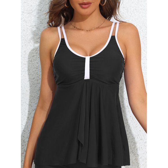 RELLECIGA Haut de maillot de bain tankini froncé à décolleté en V pour RELLECIGA Haut de maillot de bain tankini froncé à décolleté en V pour