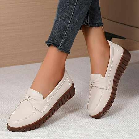

Women s Leather Slip-on Shoes Solid Color Faux Flat Shoes