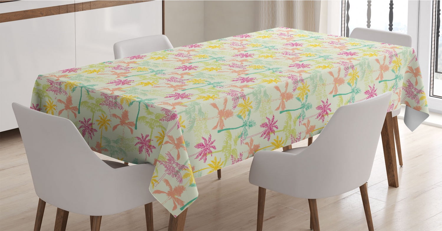 Palm Tree Tablecloth, California Beach Inspiration with Hand Drawn