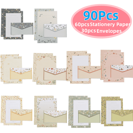 Paper Stationery Set, Writing Stationary Set, Cute Stationary Letter Paper ,10 Different Style Writing Stationery Paper Letter Set (60 Stationery Paper   30 Envelopes)