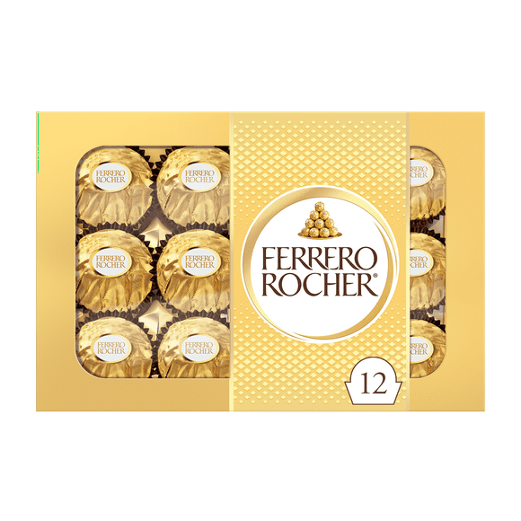 FERRERO ROCHER® Fine Hazelnut Milk Chocolate Gift Box, 12 Individually Wrapped Chocolates, 150g