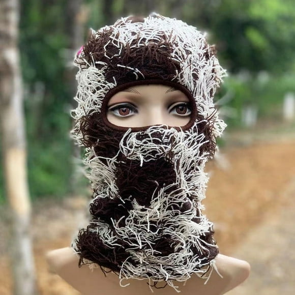 Distressed Balaclava Ski Mask for Men and Women - Knitted Balaclava Distressed Windproof Shiesty Full Face Mask Cold Weather Coffee