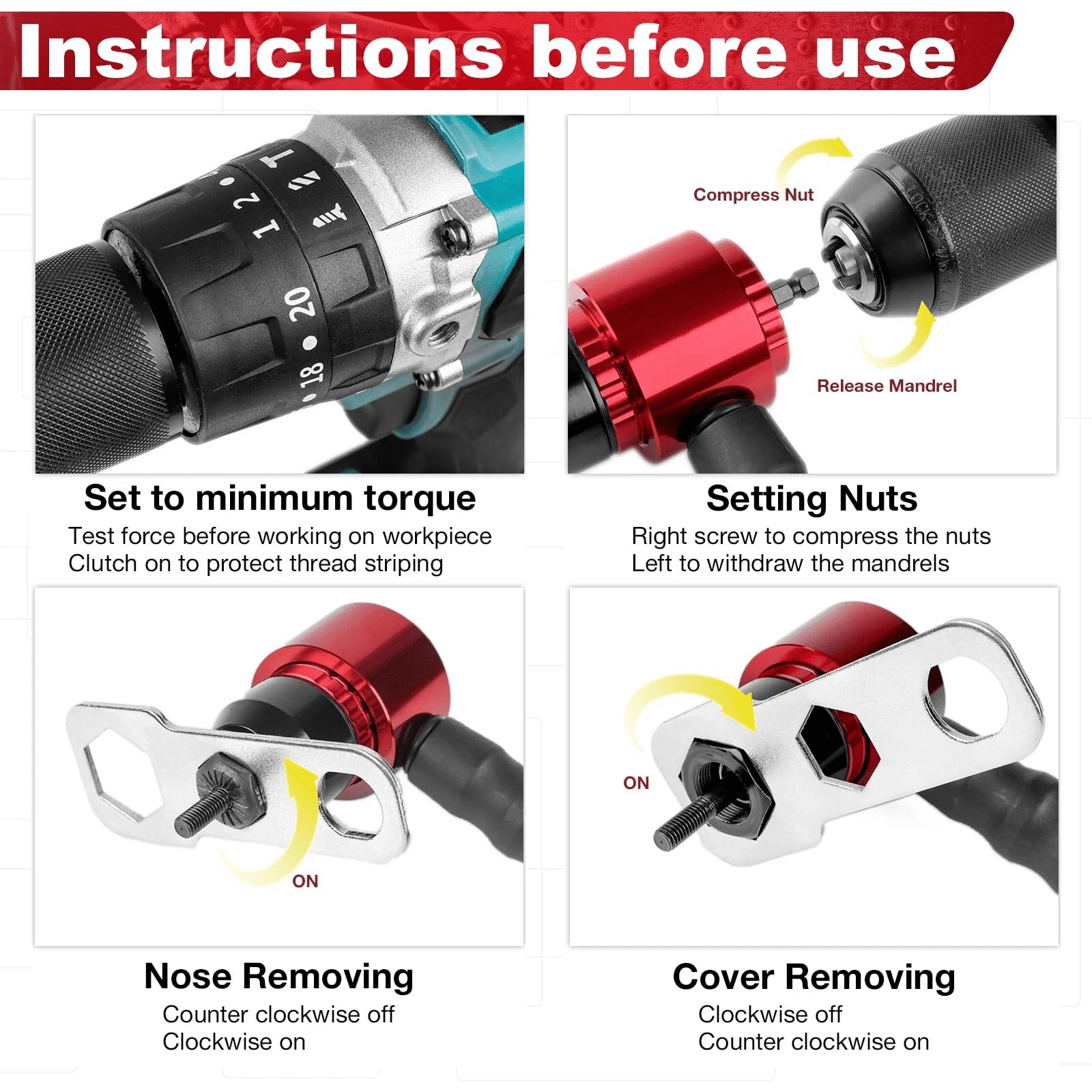 iMeshbean Electric Rivet Nut Tool Adapter, Cordless Rivet Gun Kit for Electric Drill/Ratchet Wrench 1/4", Riveting Tool, Insert Nut Drill Tool Kit